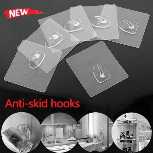 6pcs Transparent Strong Self Adhesive Door Wall Hangers Hooks For Silicone Storage Hanging Kitchen Bathroom Accessories