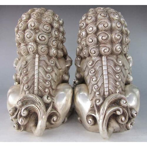 9.8" HEALING COLLECTIBLES ANTIQUE OLD TIBETAN SILVER GRAND SILVER LION STATUE COPPER TOOLS WEDDING DECORATION BRASS BRONZE