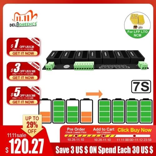 24V BMS Active Battery Equlizer Balancer for 7s Lithium lifepo4 lipo lto battery pack solar power system protection
