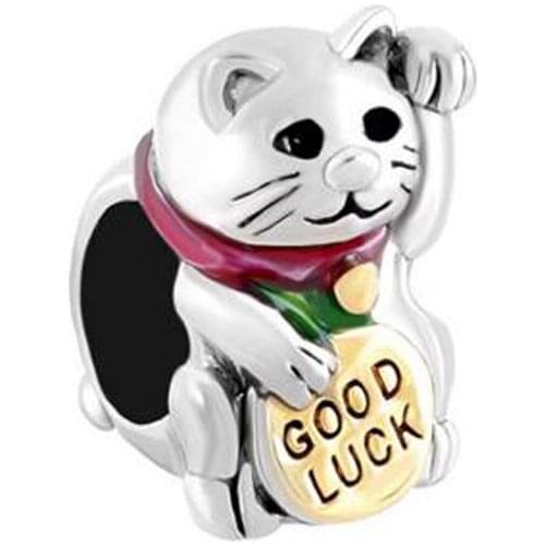 European style red & blue enamel big hole charm lucky cat DIY jewelry amulet charm beads Fit Pandora Bracelet Necklace