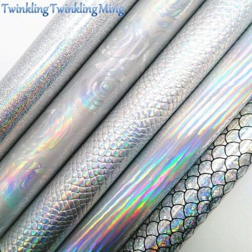 Silver Glitter Fabric, Faux Leather Fabric, Iridescent Synthetic Leather Fabric Sheets For Bow A4 21x29CM Twinkling Ming XM552