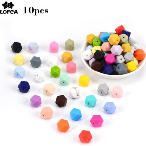 LOFCA 10pcs Hexagon Silicone Beads 14mm Teether Baby Teething Beads BPA Free Baby Silicone Toys For Necklace Making