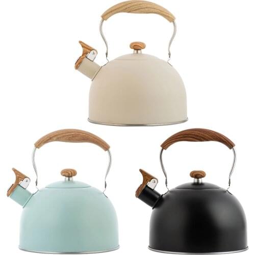 2.5L Fancy Stainless Steel Whistling Tea Kettle Wooden Handle Whistle Tea Pot Classic Water Boiler For All Stovetops Mint Green