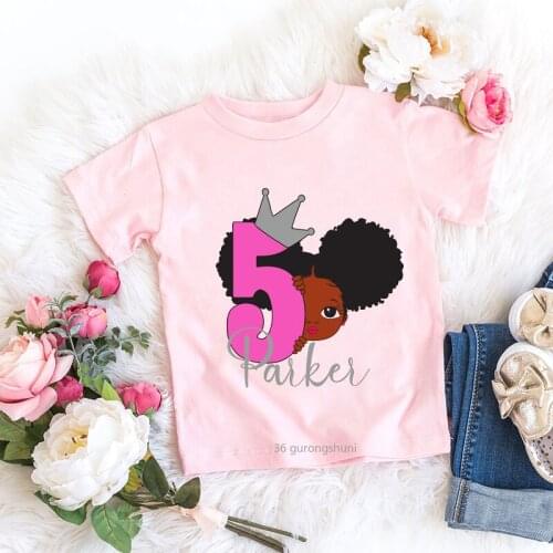 Black Littl Girl 8th Birthday Graphic Summer Style T-shirt African Black Girls Pink T Shirt Children Tops Birthday Costume 2021