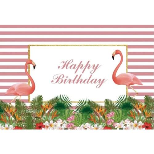 Birthday Flamingo Backdrop Pink Horizontal Stripes Photography Background Celebration Photo Booth Studio Decor