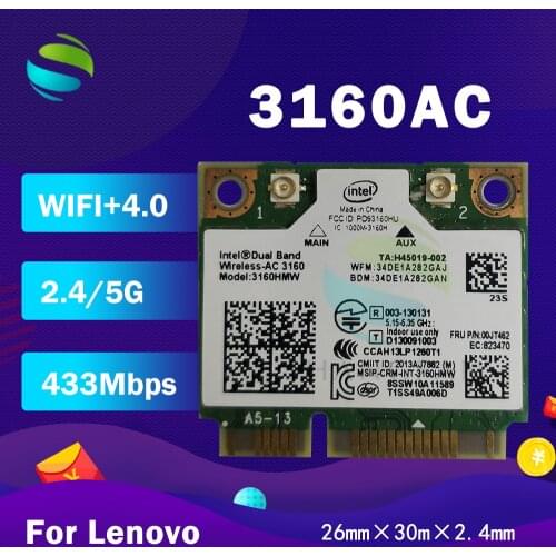 Dual Band 3160HMW AC AC3160HMW 3160AC Half Mini PCI-E FRU:00JT462 Wireless Wlan+BT Wifi Card for Lenovo M30-70 M40-70 laptop