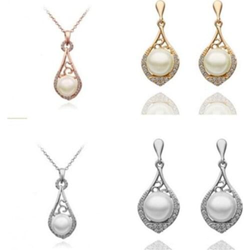 E498 Fashion Austria Crystal Water Drop Silver Plated Earrings Necklaces Bridal Jewelry Wedding Dress Wedding Accessories