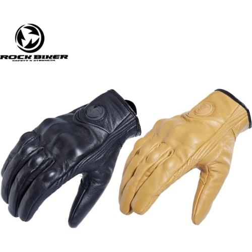 Classic Leather Motorcycle Gloves Retro Touch Screen Motocross Gloves Men Non-slip Goatskin Leather Scooter Gloves