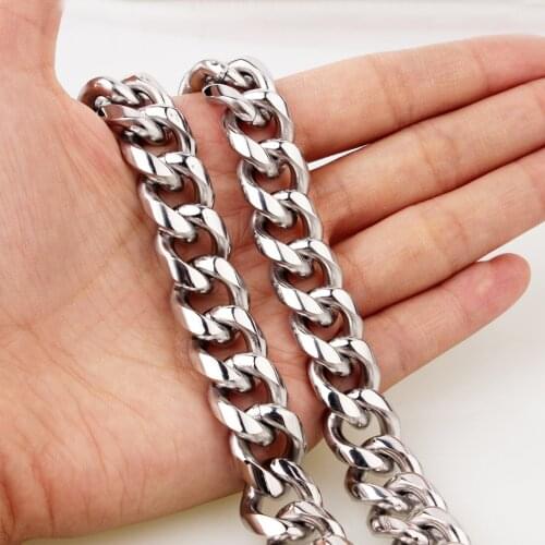 13/15mm Wide Miami Cuban Chains For Men Hip Hop Jewelry Silver Color Thick Stainless Steel Long Big Chunky Necklace Gift