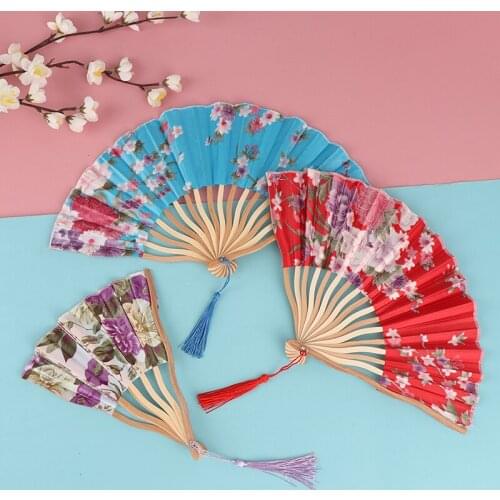 Summer Vintage Bamboo Folding Hand Held Flower Fan Chinese Dance Party Pocket Gifts