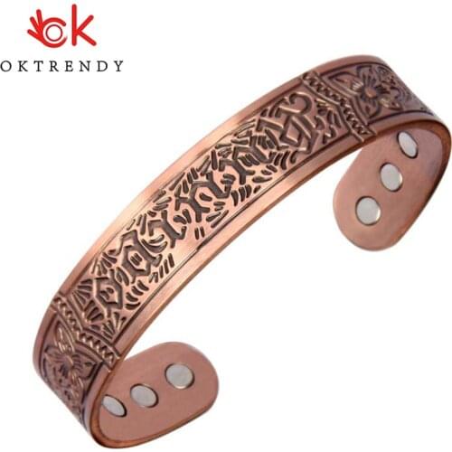 Oktrendy Magnetic Pure Copper Bracelets Men Women Vintage Adjustable Wide Bracelets Bangles Health Energy Bracelet for Arthritis