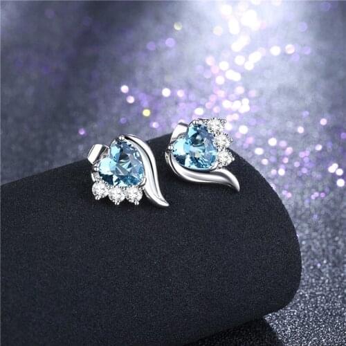 Garilina Trendy Jewelry Silver Color Heart Blue Cubic Zirconia Clip Earrings For Women Party Wedding Gift AE2253