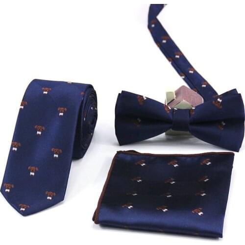 Matagorda Mens Tie Bowtie Hanky Sets 6cm Narrow Necktie Stripes Pocket Towel Handkerchief Suit Groom Groomsmen Wedding Cravata