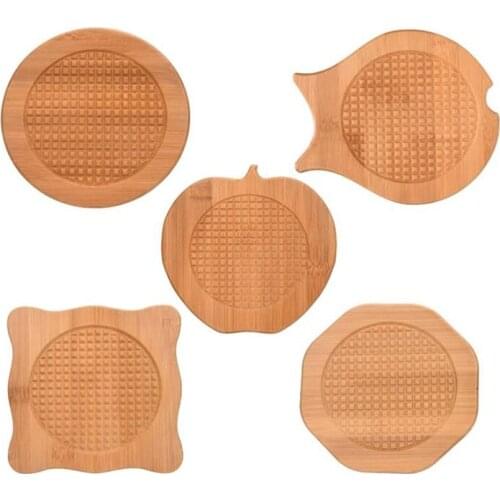 5 Pcs Bamboo Trivet Mat Set Heat Insulation Pad Pot Coaster With Non-Slip Pad For Plates,Bowls,Teapots,Pot Holders,Etc-ABUX