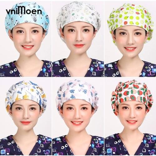 New Laboratory Operator Cap Cotton Print Scrubs Hats for long hair Pet Work Scrubs Caps Beautician Scrub Hats Lab Hats