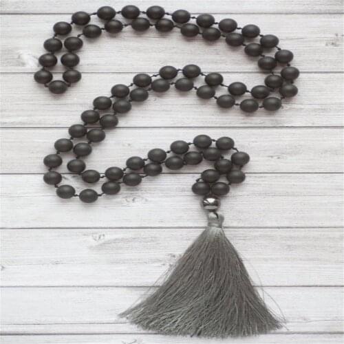 8mm Black Agate 108 Beads Handmade Tassel Necklace Spirituality Prayer Religious Meditation Classic Spiritua Chakra Tibetan