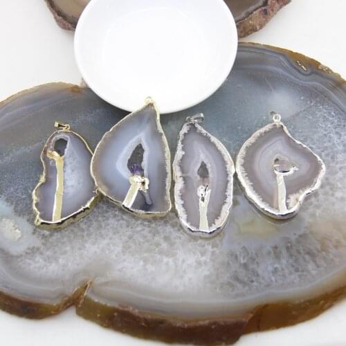 1pcs Irregular Large Size Natural Geode Agates Slab Pendants Quartz Slice Necklace Inlay Purple Crystal DIY Jewelry Women Gift