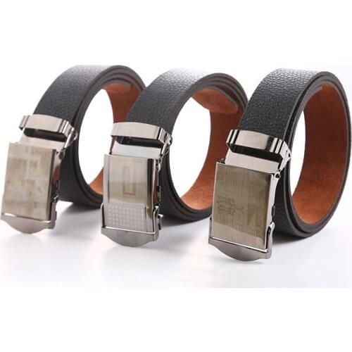 Men Leather Belt Automatic Buckle Adjustable Genuine Leather Black Belts Cow Leather Belt for Men 3.5cm Width Designer Belt