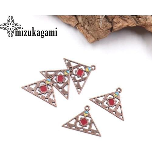 Zinc Alloy Retro Bronze Triangle Enamel Connector Linker Charms 6pcs/lot For DIY Tassel Drop Earrings Accessories