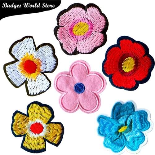 Rose Cherry Blossoms Embroidered Iron on Patch for Clothing DIY Stripes Clothes Patchwork Sticker Custom Badges on the Backpack