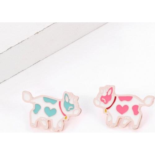 Blue pink cows lapel pins brooch enamel badges for women men kids bag scarf accessories decoration