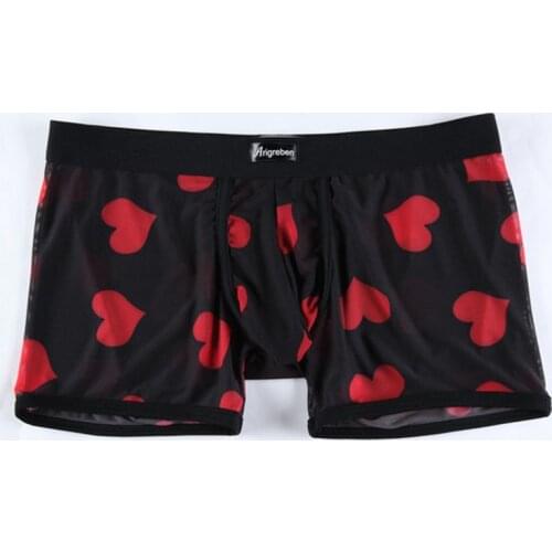 Mens Underwear New Sexy Hot Red Lip Mesh Love Low Waist Nylon Soft And Comfortable Breathable Fashion Casual Daily Boxer