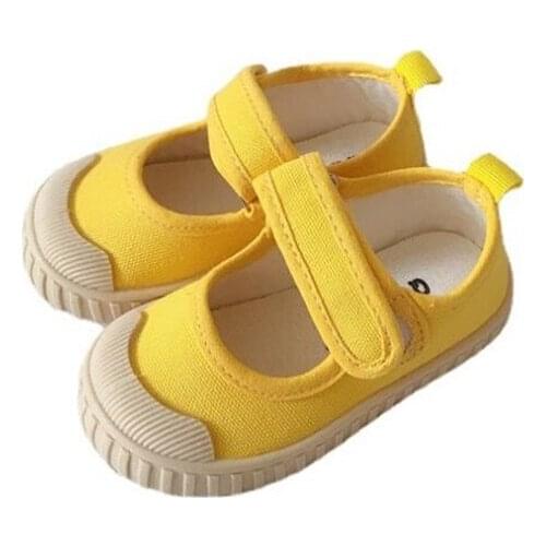 Boys Girls Light Comfortable White Shoes Baby Cute Yellow Soft Canvas Shoes 2021 Autumn Rubber Sole