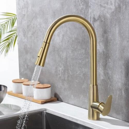 Pull Out Kitchen Faucet Brushed Gold Kitchen Faucet Black Sink Mixer Tap 360 degree rotation kitchen mixer taps Kitchen Tap
