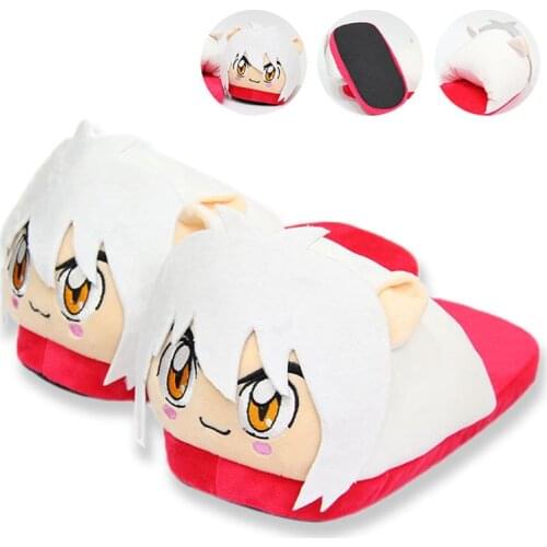 28cm Japan Anime Inuyasha Slippers Plush Cartoon Cute Soft Doll Stuffed Slippers Men Women Indoor Home Winter Warm Shoes Gift