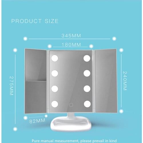 LED Makeup Mirror Beauty Mirror Desktop Beauty Mirror 8 Large Bulb Tri-fold Mirror Touch Magnifying Screen Dressing Mirror