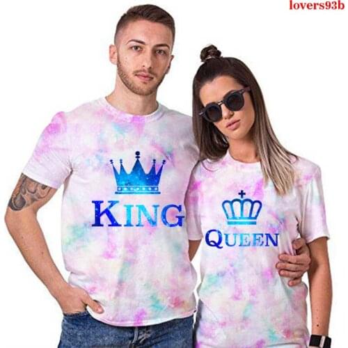New Fashion Tie Dye Couple Clothes King Queen Letter Print Women 3d T Shirt Funny Matching Lovers Short Sleeve Tees Summer Tops