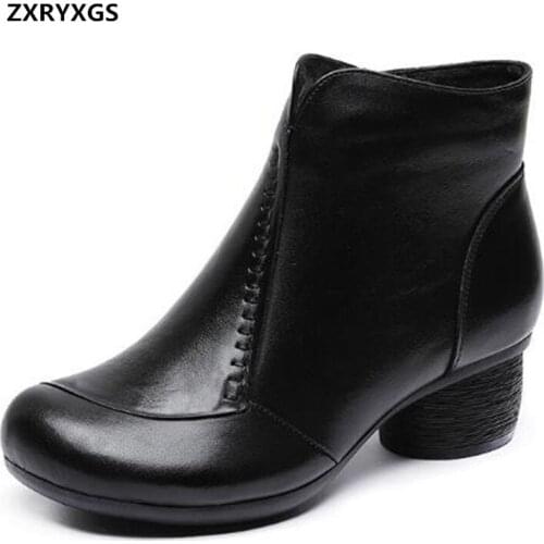 2020 New Autumn Winter Elegance Comfortable Warm Boots Genuine Leather Boots Non-slip High Heel Shoes Woman Boots Ankle Boots