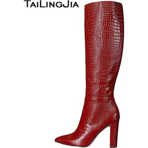 Women Chucky Heel Knee High Boots Cowboy Boot Block High Heels Large Size Pointed Toe 2019 Winter New Arrival Shoes Long Boots