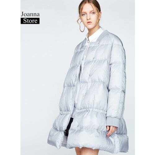 Winter Jacket Women Solid Silver White White Down Coat Thickened Loose Round neck Long Parka Korean Style Veste Femme Plus Size