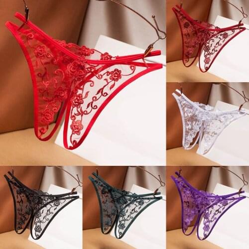 Womens underwear Sexy lingerie Butterfly Crotchless Panties Flower Open Crotch Embroidery Hollow Out Exotic Transparent Briefs