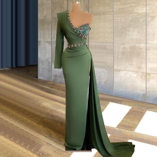 Green Single Long Sleeve Saudi Arabia Israel Turkey Evening Dresses robe de soirée de mariage Women Celebrity Valentine Dresses