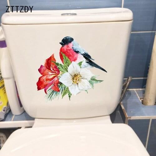 ZTTZDY 23×21.3CM Color Paint Flowers And Birds Bedroom Wall Stickers Mural Classic Cartoon Toilet Decals T2-1505
