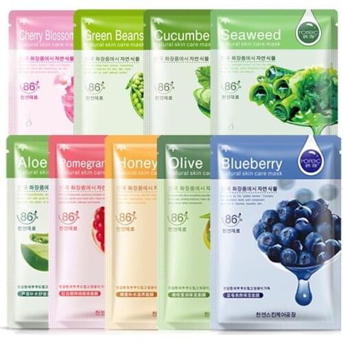 1p Skin Care Six Fruit Plant Facial Mask Moisturizing Oil-control Blueberry Cucumber Pomegranate Fruit Aloe Sheet Mask Face Mask