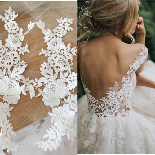 Sell For 2 pcs Lace Wedding Dress Applique DIY Bridal Headdress Ivory Lace Collar Lace Fabric Patch