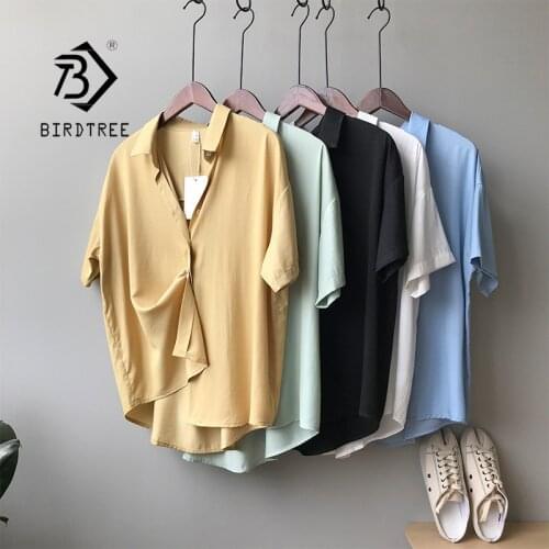 2021 Summer New Women Solid Short Sleeve White Shirt Turn-Down Collar Casual Blouse Office Lady Work Wear Korean Style Tops T140