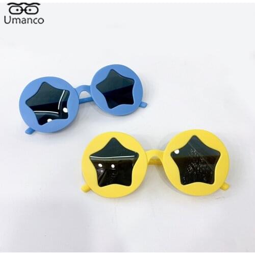 2021 New Fashion Round Star Sunglasses for Children Blue Yellow Pink Color Boys Girls Eyeglasses PC Frame AC Lens Anti UV400