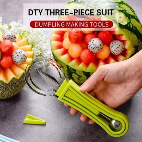 4 In 1 Watermelon Slicer Cutter Fruit Carving Knife Watermelon Ice Cream Spoon Fruit Pulp Separator Kitchen Gadgets Accessories