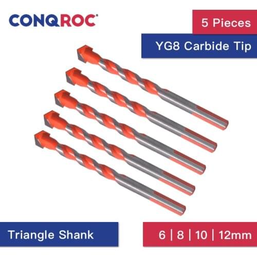 5 Pieces Multi Construction Drill Bits YG8 Alloy Tips Twist Drill Bits for Glass Ceramic Tile Drilling