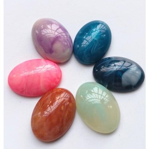 6 Pieces/lot 18x25mm Oval Resin Stone Cabochon Dome Flat back beads DIY Jewelry Finding Cameo Pendant Settings