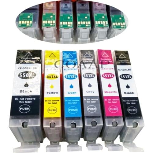 6x Compatible canon 550 551 ink cartridge for PIXMA MG5650 MG5550 MG5450 MG5655 MG6350 MG6450 MG6650 MG7150 MG7150 MG7550 + gray