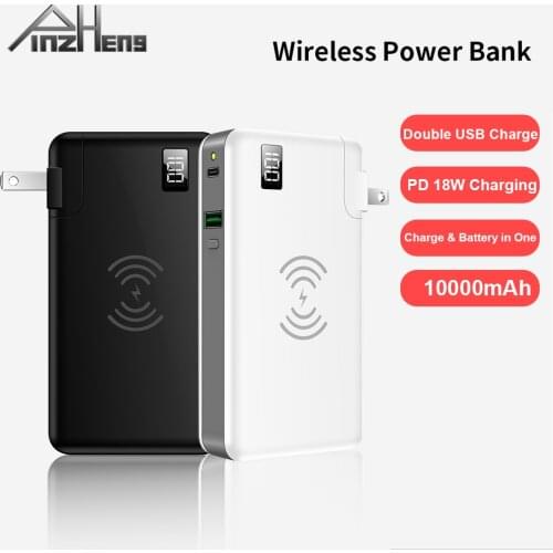 PINZHENG Wireless Power Bank 10000mAh For iPhone 12 Pro For Xiaomi USB C PD 18W Fast Charging 3 in 1 Charger & Battery in One