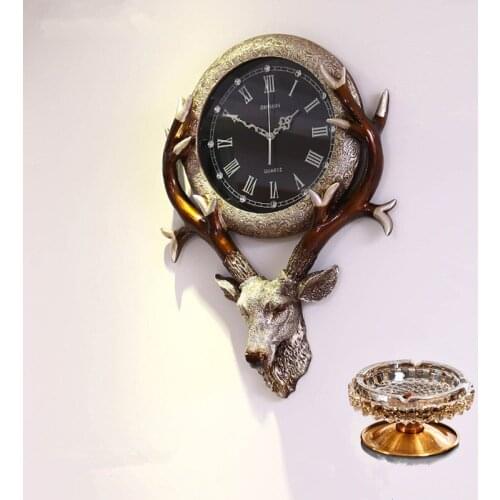 Nordic pendant clock living room luxury decoration home retro creative art silent deer head clock