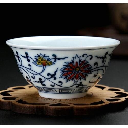 "King Tea Mall" Blue and White Porcelain) Twining Lotus Pattern Tea Cup 2 Variations Twining Lotus Gaiwan for Chinese Tea Gongfu