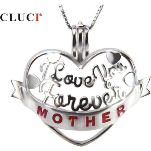 CLUCI 925 Sterling Silver Charms Pendant Gift for Best Mother Love Heart Shaped Women Pearl Cage Locket Jewelry SC217SB