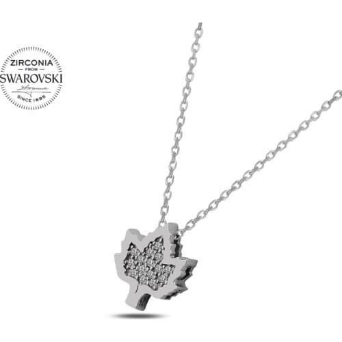 KUTAYDAN Swarovski Zirconia Gemstone Sycamore Leaf Pendant 925 Sterling Silver